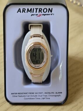 Armitron Women's Cream Digital Sport Watch with Rose Gold Accent